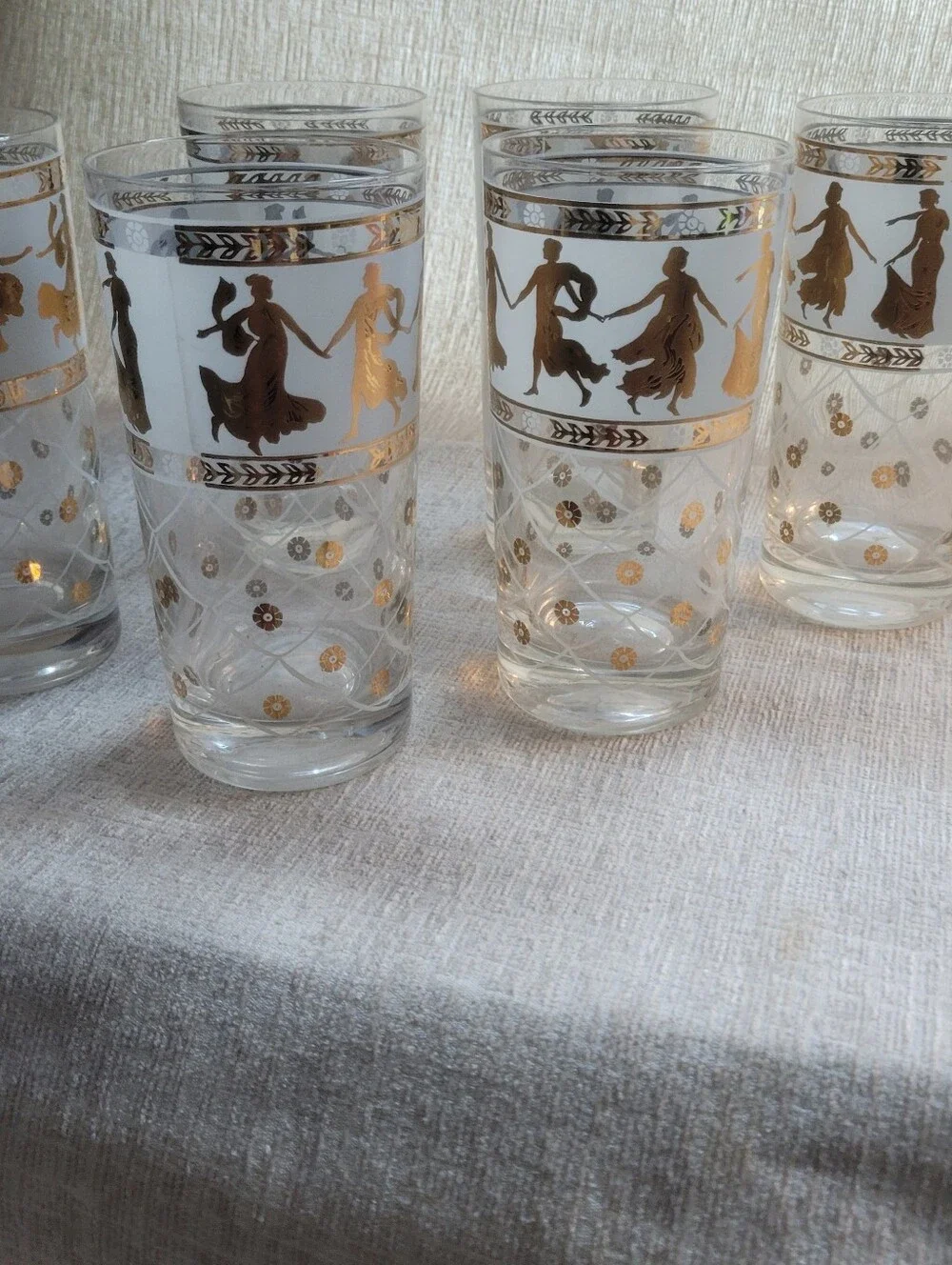 Vintage MCM Culver Style Roman Goddess Highball Glasses - 22k Gold Accent Set 6